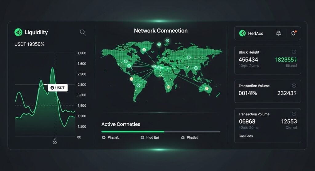 실시간 테더 유동성과 네트워크 허브 상태를 모니터링하는 전문 투자 대시보드